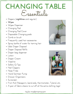 Changing Table Essentials Checklist