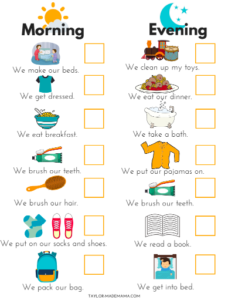 morning routine chart for a toddler